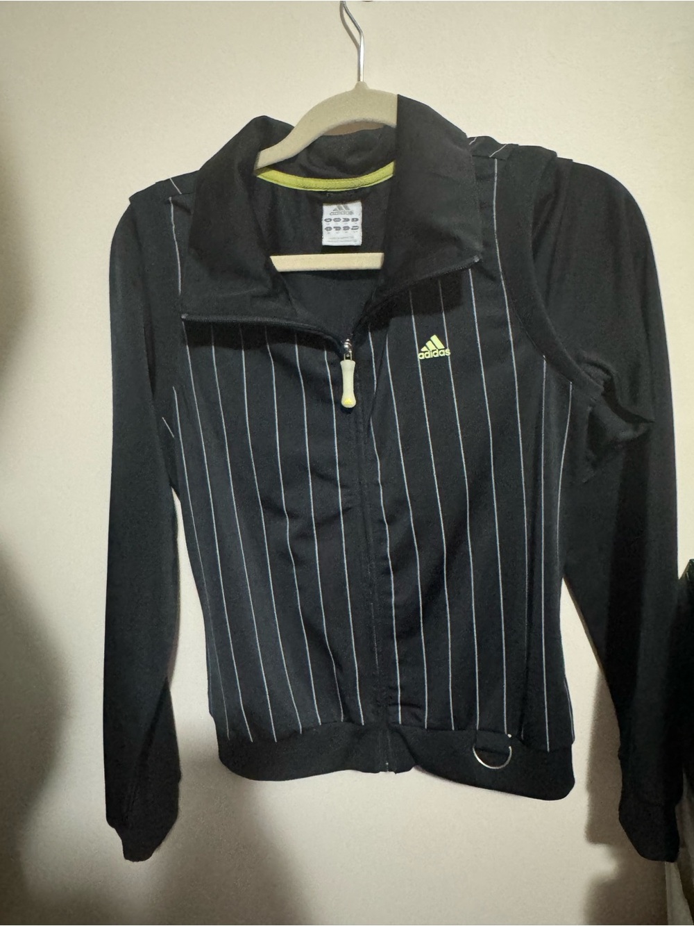 adidas Black Pinstriped Bomber Jacket with Lime Logo